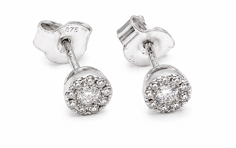 PRELOVED 9ct White Gold Diamond Cluster Stud Earrings