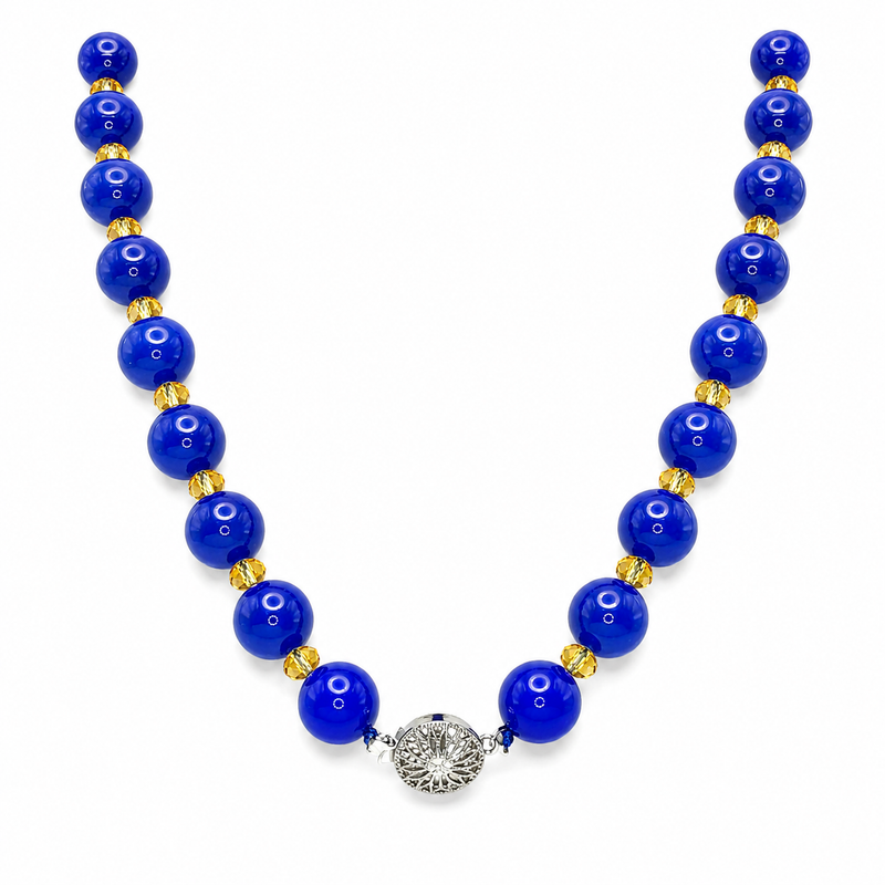 PRELOVED Blue beaded statement necklace with gold tone spacers