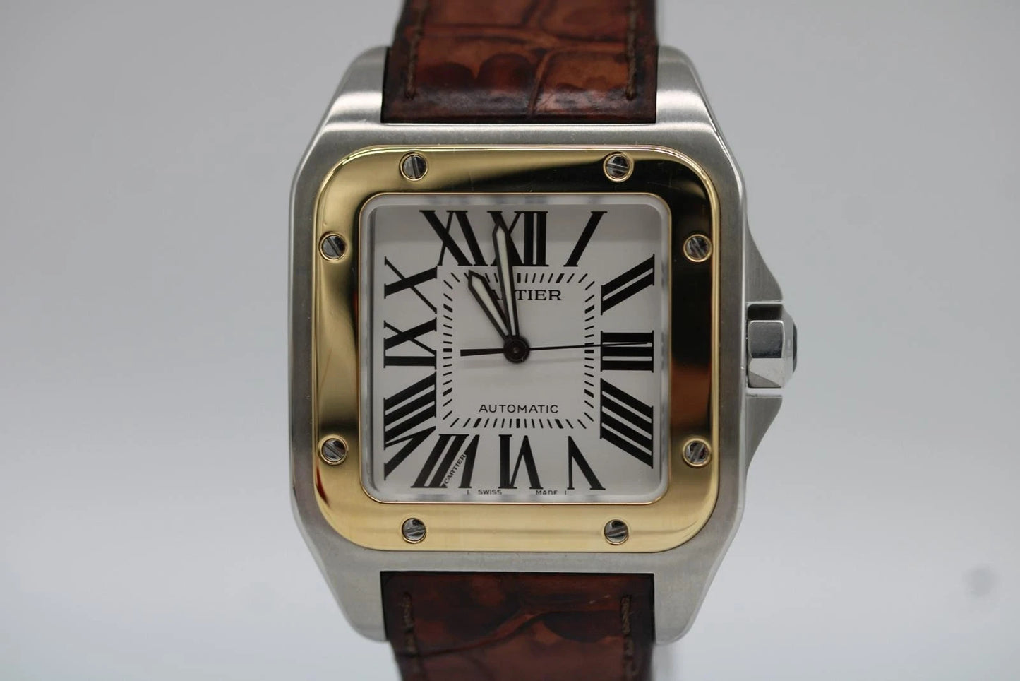 Cartier Santos 100 XL with gold bezel